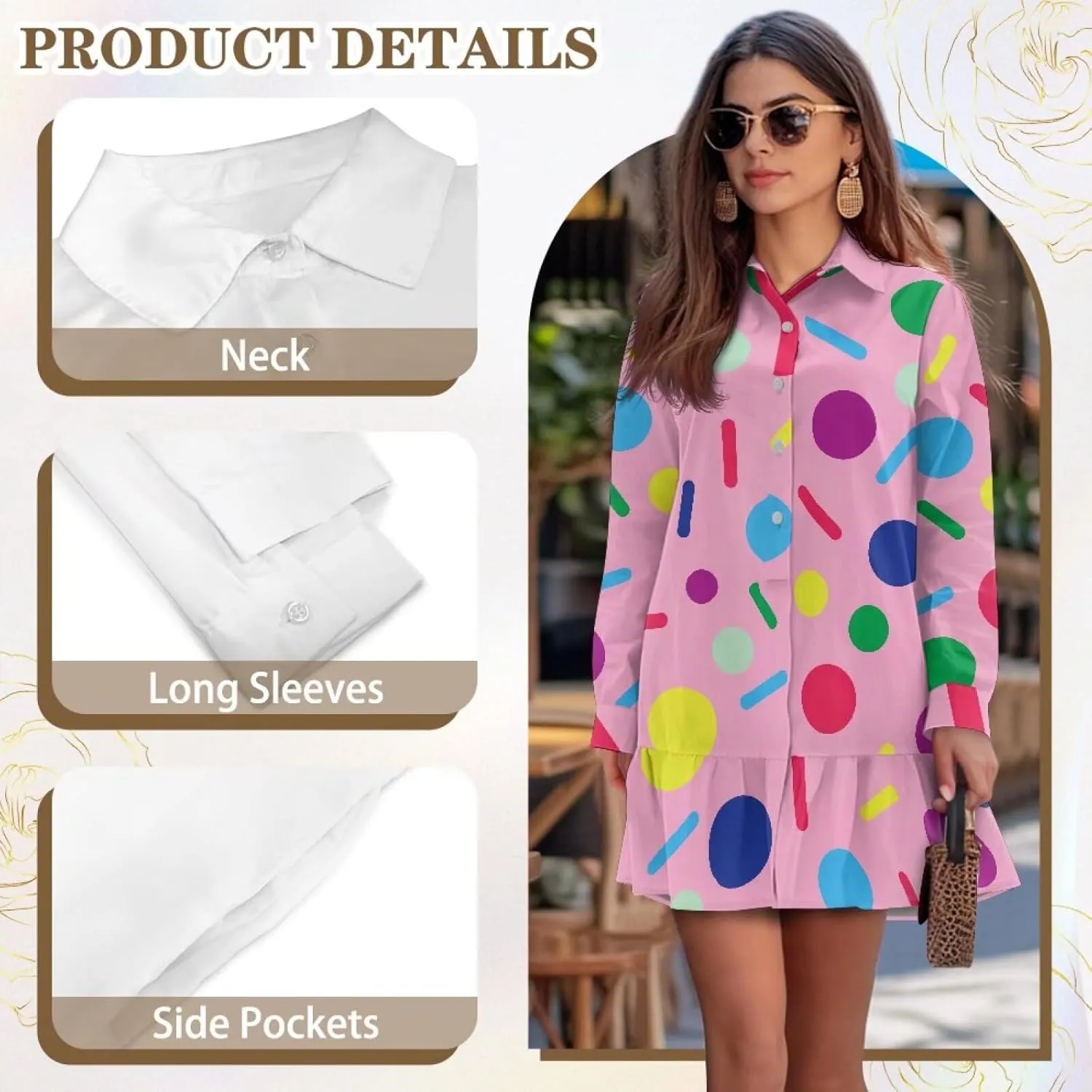 Shirt Dresses for Women Shirt Dresses with Side Pockets Long Sleeve Blouse Tops Vintage Evening Dress