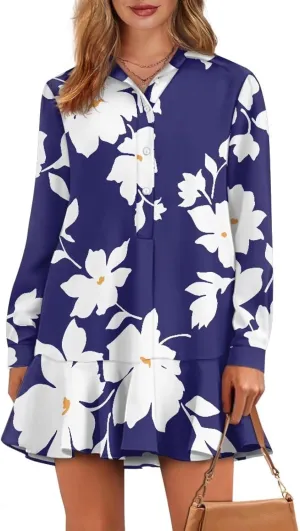 Shirt Dresses for Women Shirt Dresses with Side Pockets Long Sleeve Blouse Tops Vintage Evening Dress