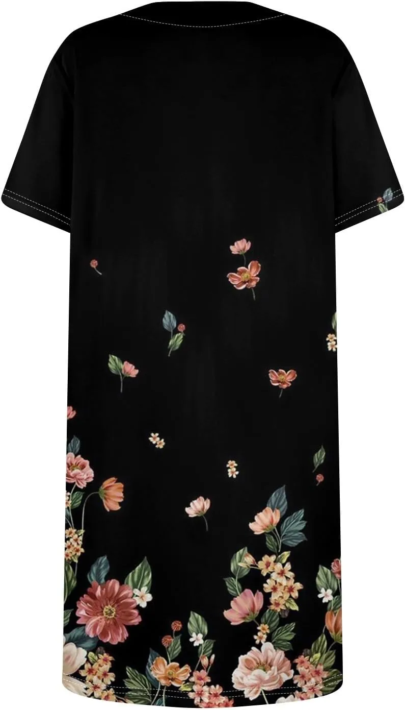 Shirt Dresses for Women Summer Vacation Dresses Square Neck Short Sleeve Beach Mini Dress with Pockets