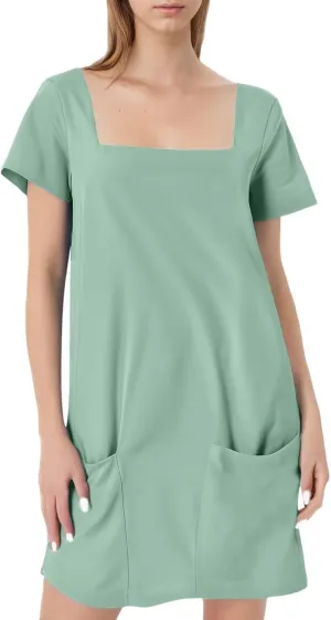 Short Lounge Dresses for Women Summer Solid Square Neck Short Sleeve Mini Beach Dress Plus Size Spring Break Clothes