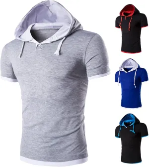 Short Sleeve Hoodies for Men 2025 Button Down Hooded Shirts Muscle Fit Workout Gym Pullover Tops Summer Athletic Tees