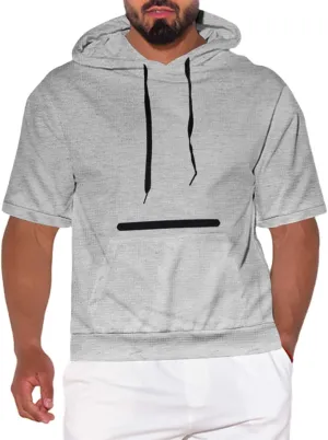 Short Sleeve Hoodies for Men 2025 Waffle Hooded Shirts with Zipper Pocket Casual Summer T-Shirt Hooded Pullover Tops