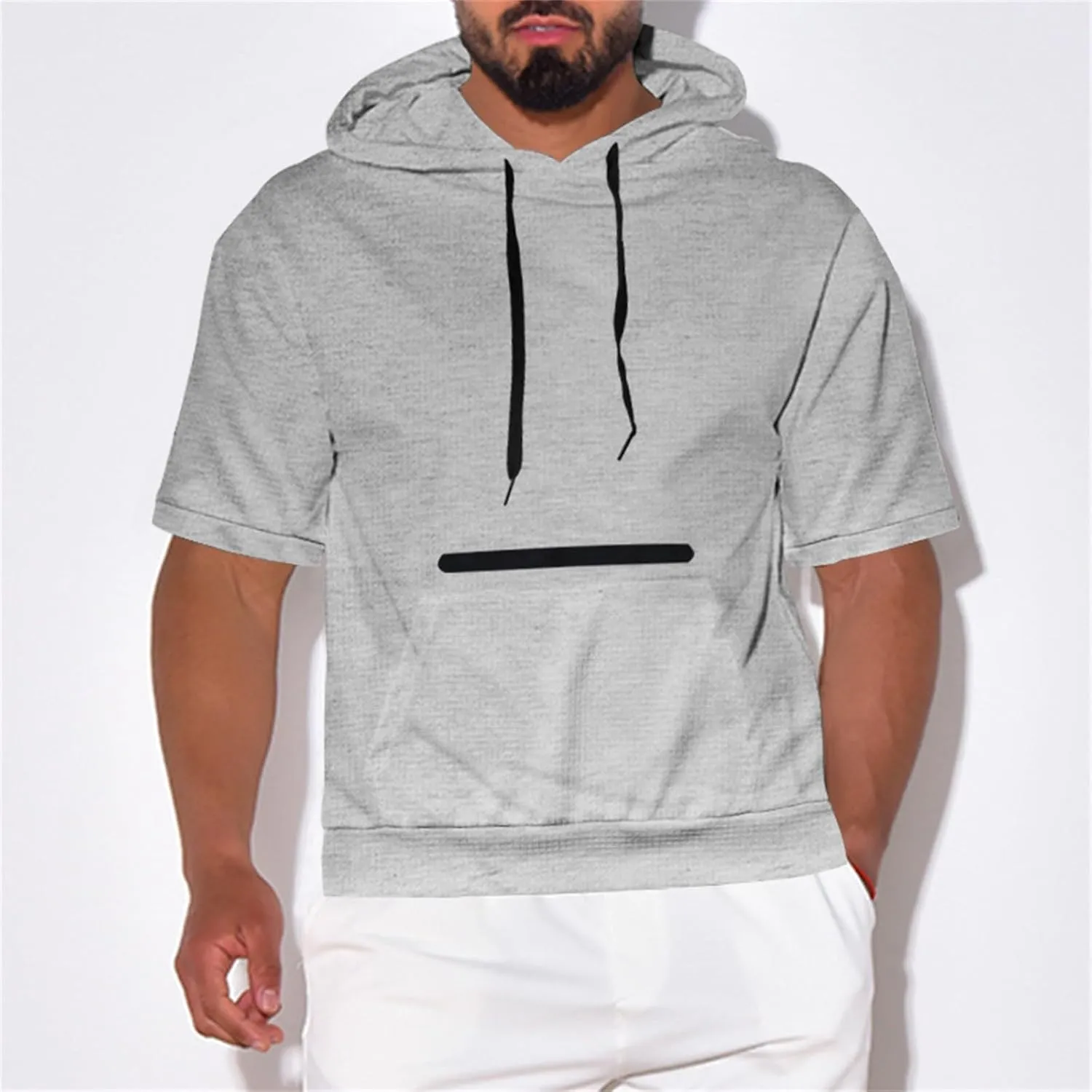 Short Sleeve Hoodies for Men 2025 Waffle Hooded Shirts with Zipper Pocket Casual Summer T-Shirt Hooded Pullover Tops