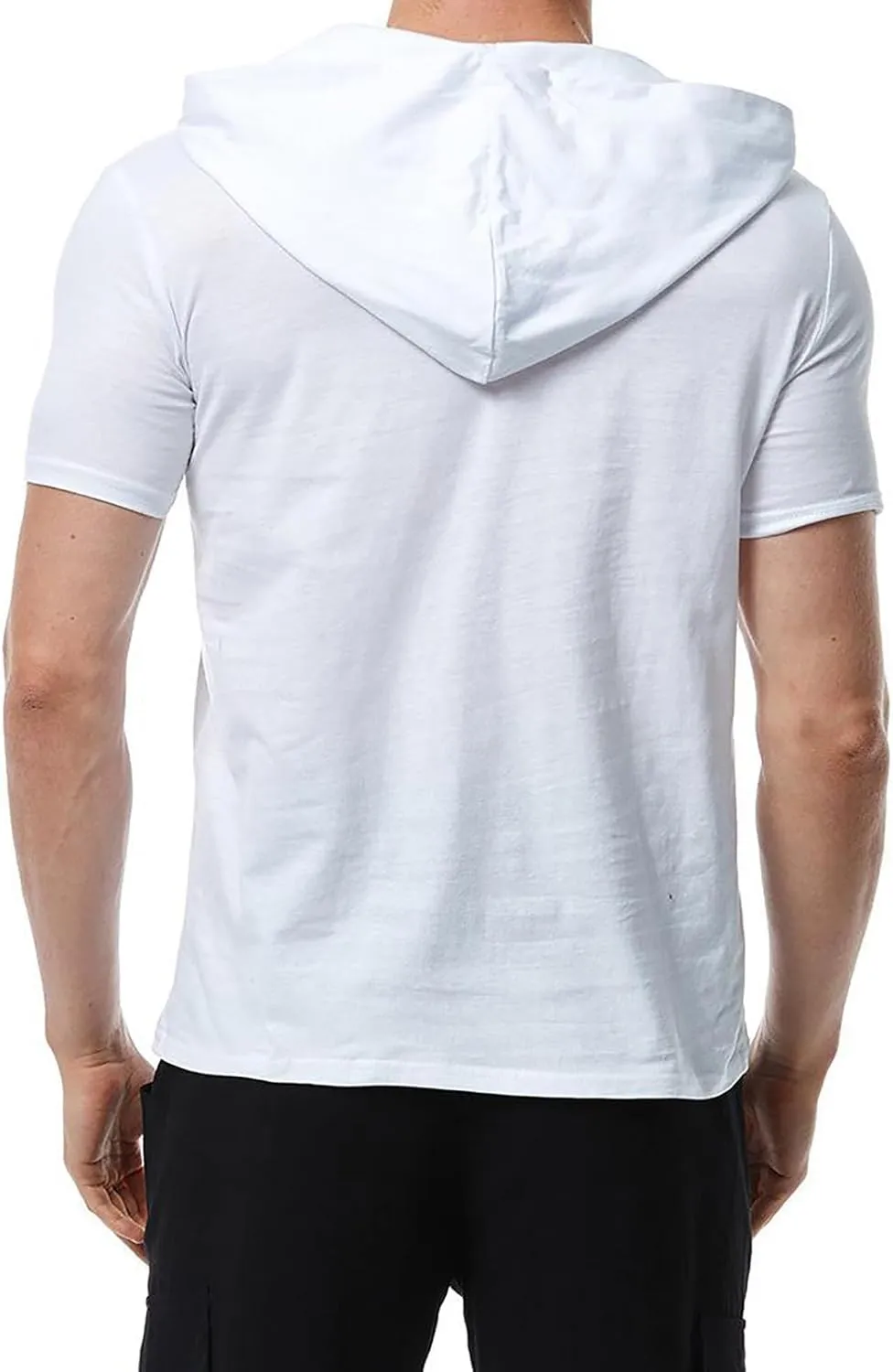 Short Sleeve Hoodies for Men Summer Cotton Linen Lace Up Shirts Hooded with Pocket Casual Slim Fit Pullover Tops Tees