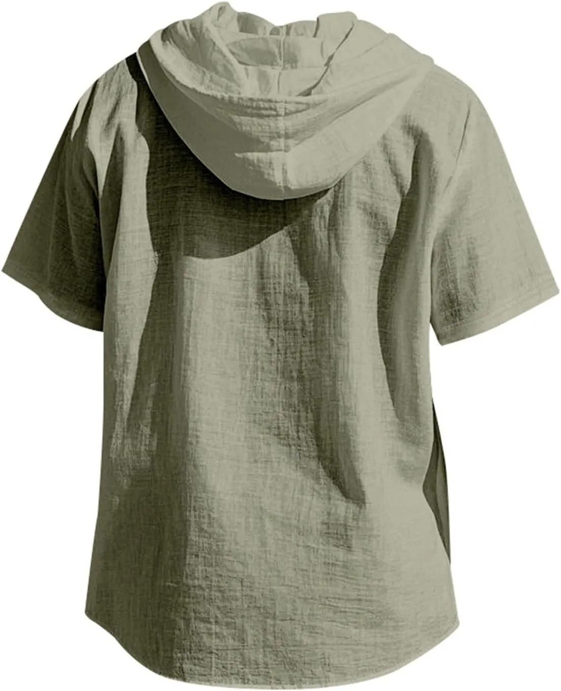 Short Sleeve Hoodies for Men Summer Linen Pattern T-Shirt with Pocket Lightweight Button Up Tops Casual Hawaiian Tees