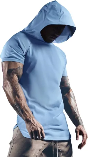 Short Sleeve Hoodies for Men Summer Moisture Wicking Quick Dry Shirts Athletic Gym T-Shirt Tops Workout Muscle Tees