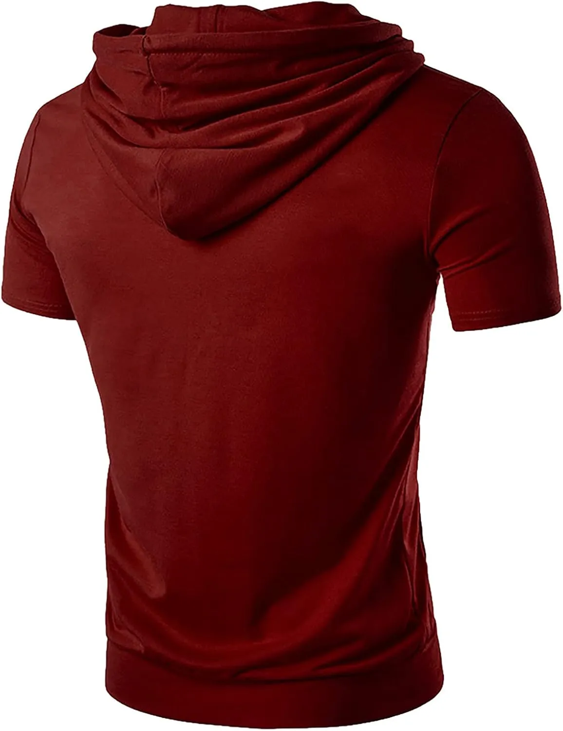 Short Sleeve Hoodies for Men Summer Shirts with Pocket Drawstring Solid Color Pullover Tops Workout T-Shirt Blouse