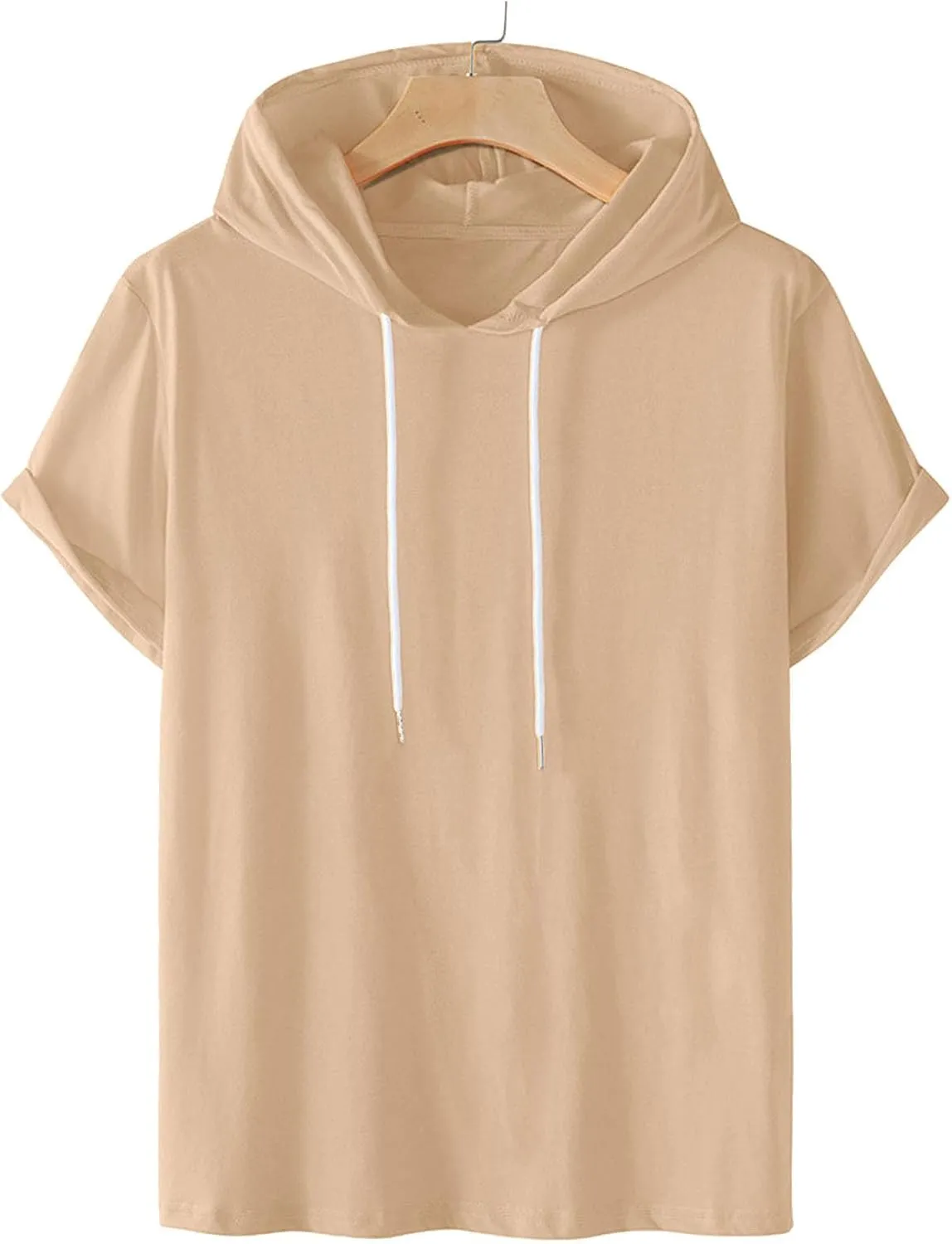 Short Sleeve Hoodies for Men Summer Slim Fit V Neck Pullover Tops with Drawstring Shirts Casual Solid Hooded T-Shirt