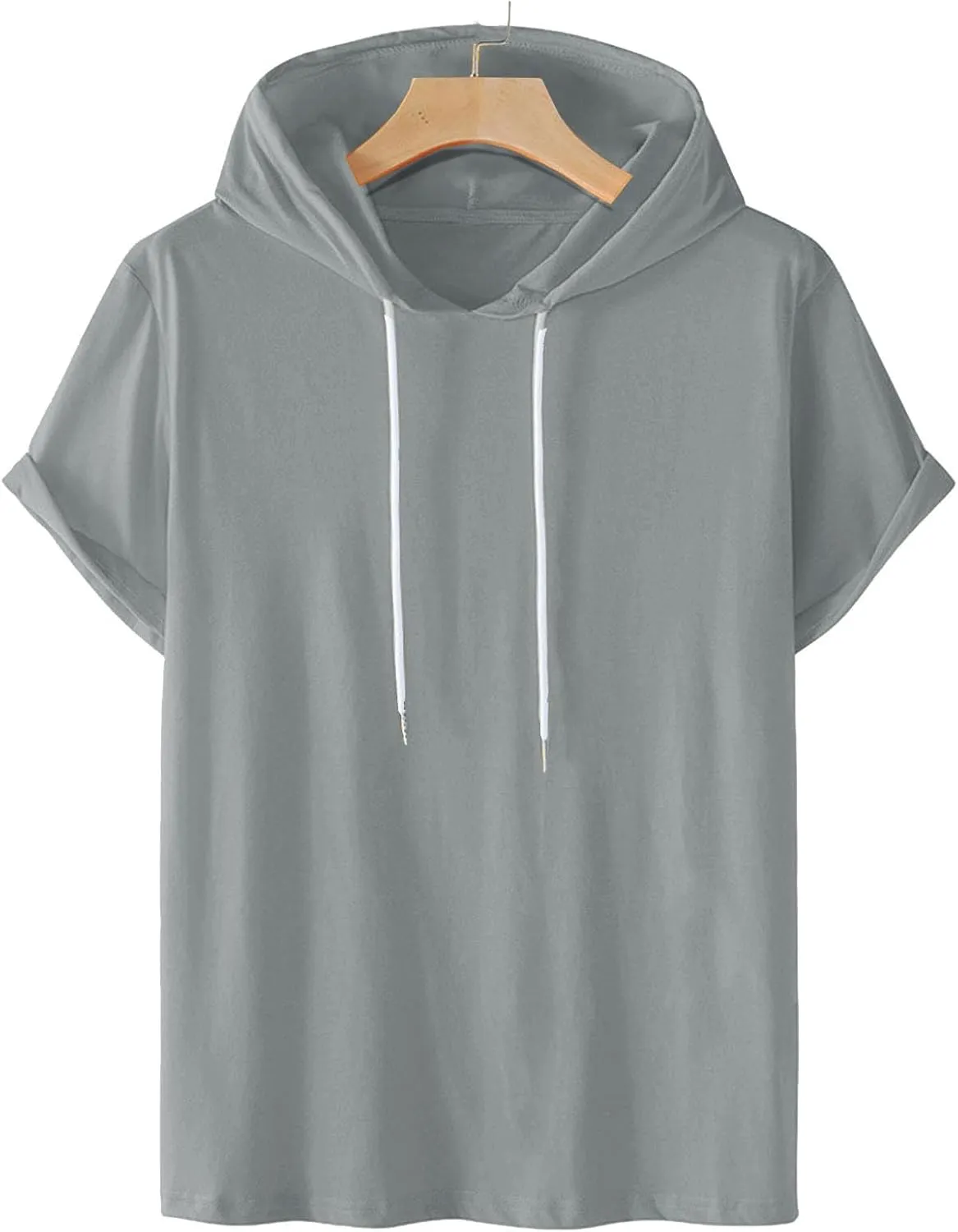 Short Sleeve Hoodies for Men Summer Slim Fit V Neck Pullover Tops with Drawstring Shirts Casual Solid Hooded T-Shirt