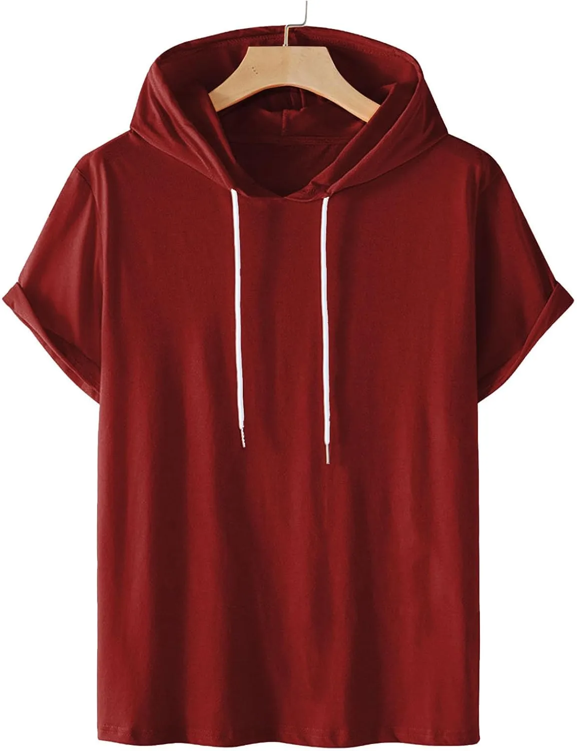 Short Sleeve Hoodies for Men Summer Slim Fit V Neck Pullover Tops with Drawstring Shirts Casual Solid Hooded T-Shirt
