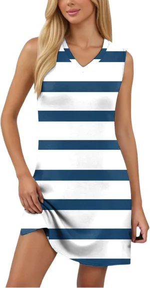 Short Summer Dresses for Women Fashion Striped Sleeveless V Neck Tshirt Mini Dress Bohemian Wedding Teacher Outfits