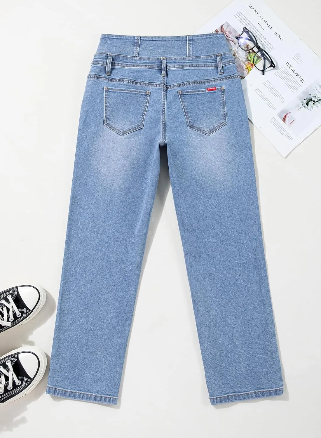Sidefeel Women's High Waisted Tummy Control Jeans Strechy Trendy Button Up Ankle Zimbaplatinum Denim Pants