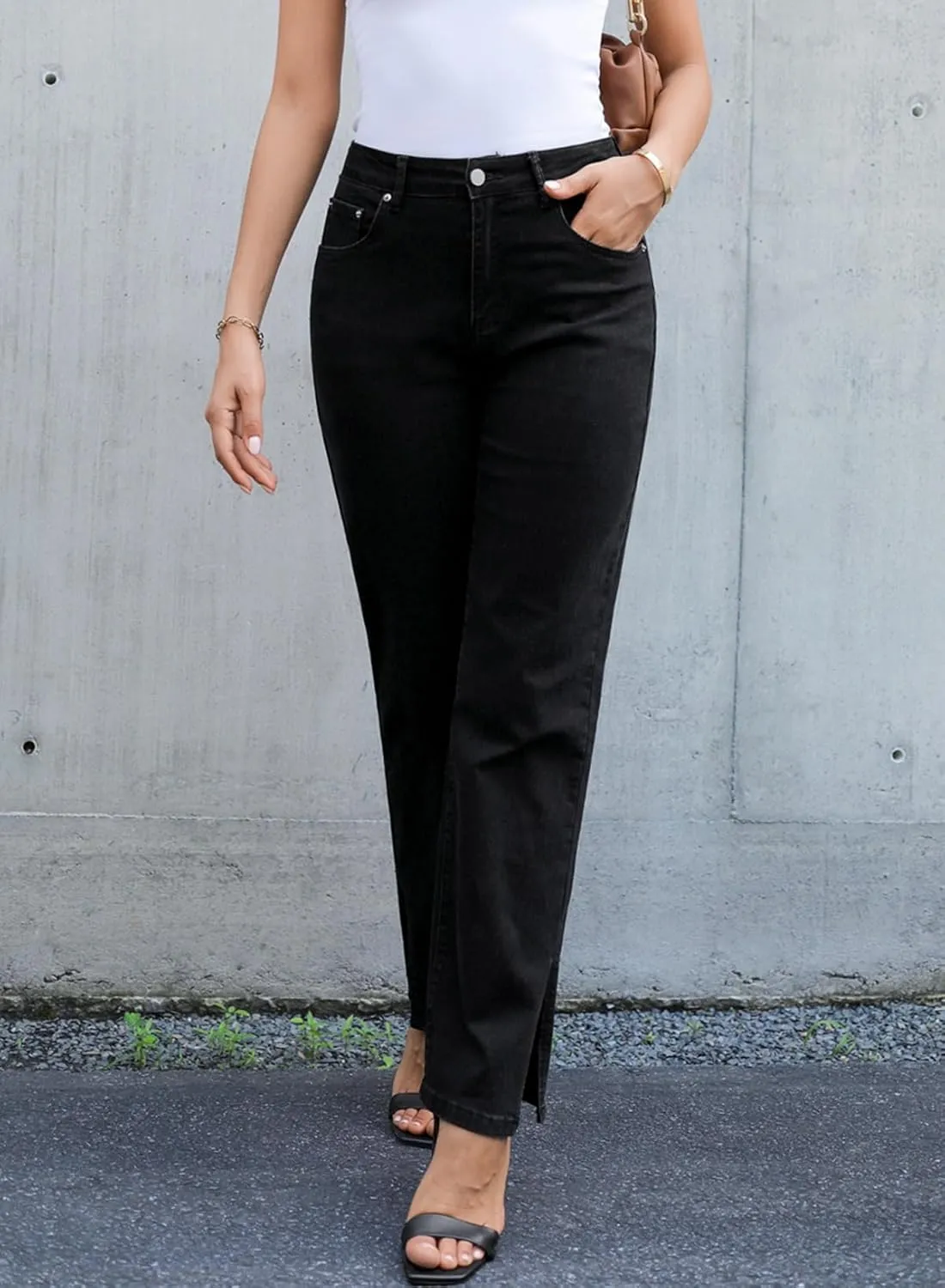 Sidefeel Women's Jeans Wide Leg High Waisted Jeans Stretchy Straight Leg Denim Pants