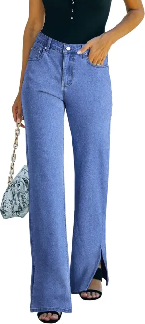 Sidefeel Women's Jeans Wide Leg High Waisted Jeans Stretchy Straight Leg Denim Pants