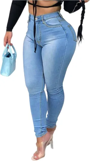 Skinny Jeans for Women Stretchy Curvy High Waisted Butt Lifting Jeans Pull On Denim Jeggings with Pockets