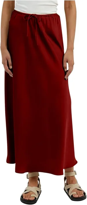 Skirts for Women Trendy Summer Drawstring Elastic Waist Business Casual Formal Long Straight Maxi Pencil Skirt Dress