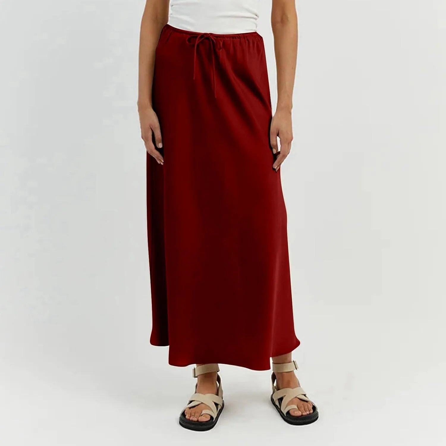 Skirts for Women Trendy Summer Drawstring Elastic Waist Business Casual Formal Long Straight Maxi Pencil Skirt Dress