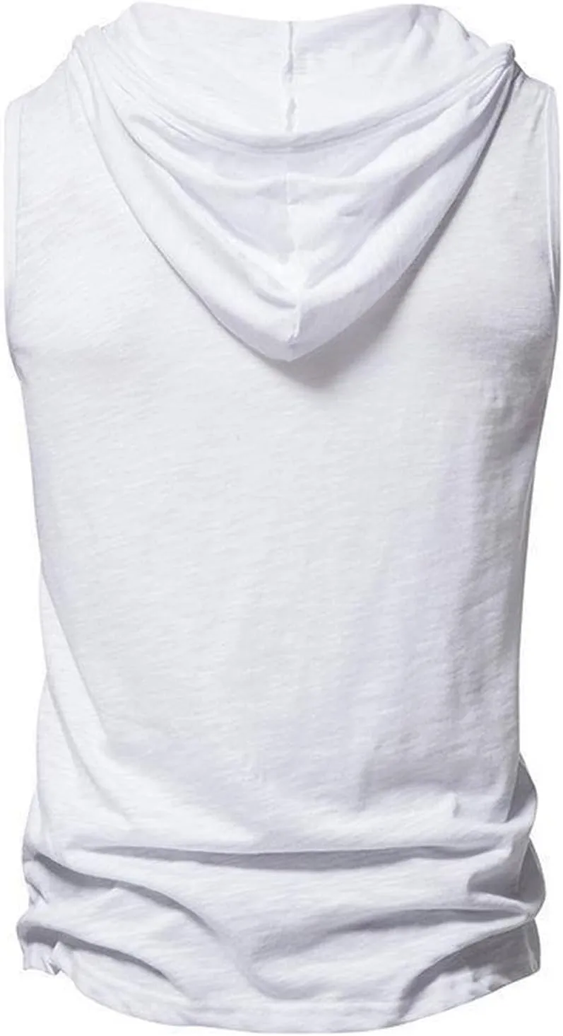 Sleeveless Hoodies for Men Cotton Linen Button Down Tank Tops Hooded Bodybuilding Muscle Gym Fitness Cut Off T Shirts