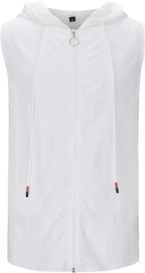Sleeveless Hoodies for Men Summer Full Zipper Tank Tops Moisture Wicking Undershirts Hollow Workout Shirts Tops Tees
