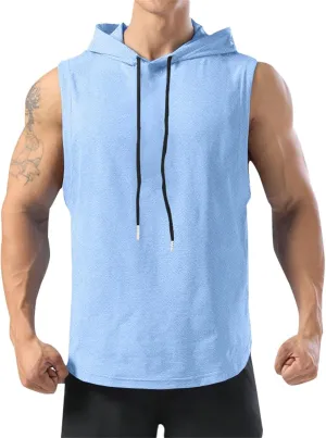 Sleeveless Hoodies for Men Summer Mesh Quick Dry Tank Tops Drawstring Workout T-Shirts Gym Shirts Cooling Muscle Tees