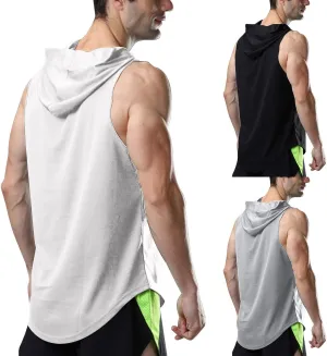 Sleeveless Hoodies for Men Summer Quick Dry Tank Tops Drawstring Mesh Workout T-Shirts Gym Shirts Cooling Muscle Tees