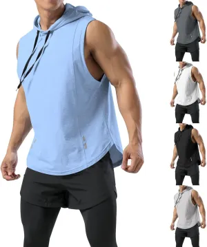 Sleeveless Hoodies for Men Summer Workout Tank Tops Gym Shirts Hooded Bodybuilding Muscle Pullover Tops Basic Tees
