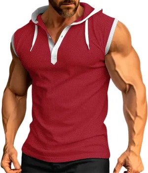 Sleeveless Hoodies for Men Waffle Tank Tops Hoodie Summer Muscle Gym Shirts Bodybuilding Casual Beach Hippie T Shirt