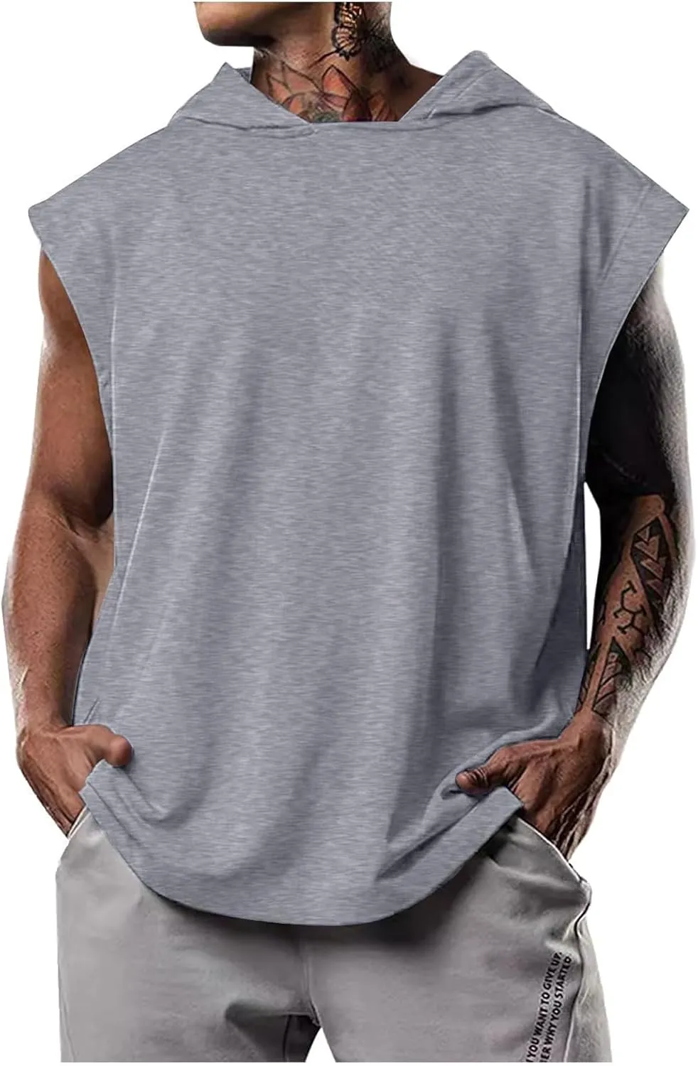 Sleeveless Hoodies for Men Workout Hooded Tank Top Bodybuilding Muscle Cut Off T Shirt Sports Training Gym Hoodies Tops