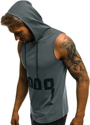 Sleeveless Hoodies for Men Workout Tank Tops Cut Off T-Shirts with Pocket Gym Hooded Bodybuilding Muscle Shirt Tees