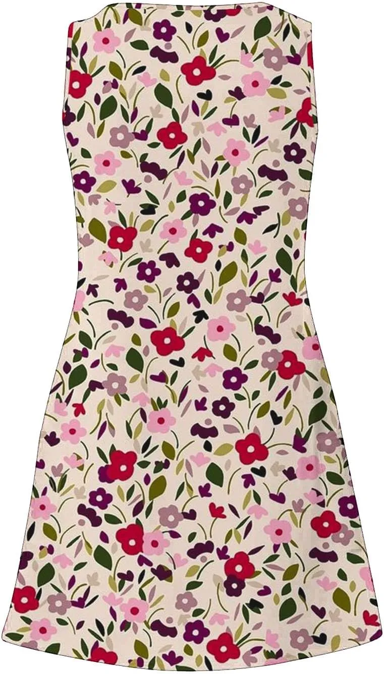 Sleeveless Women Summer Dresses Aline Mini Dress Casual Dress Floral Printed Vacation Beach Dress Swing Dress