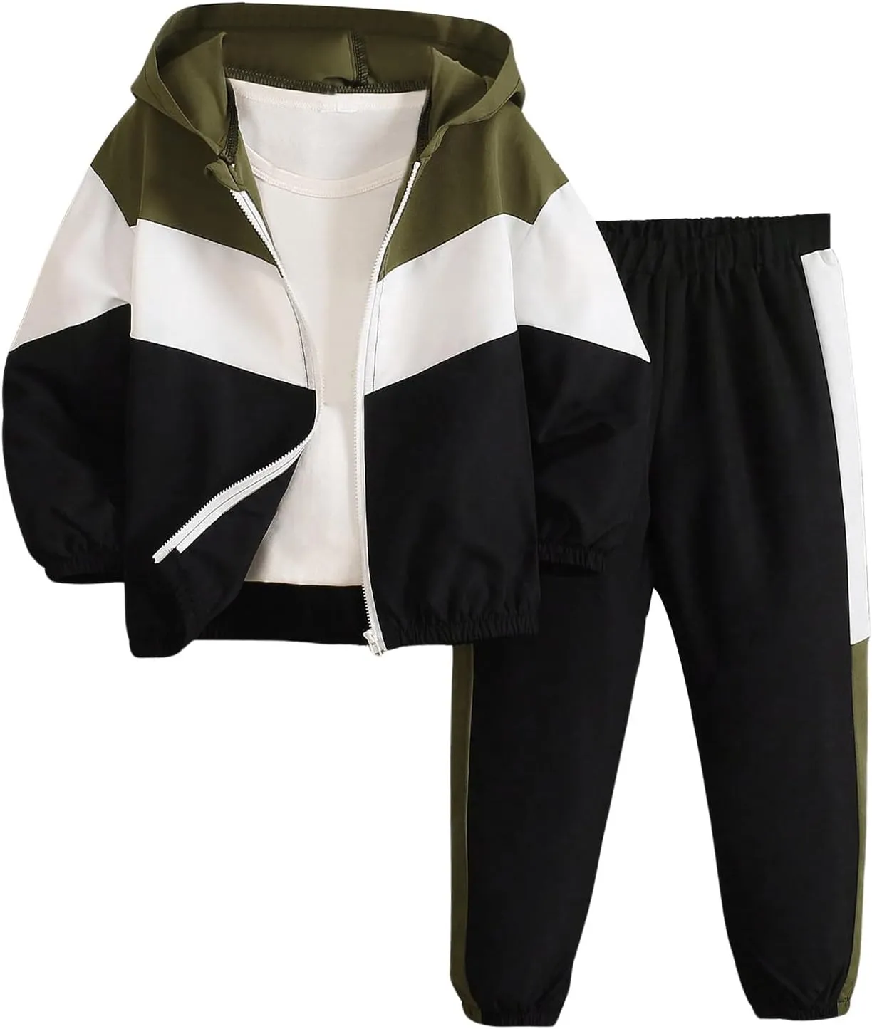 SOLY HUX Toddler Boy's Sweatsuit 2 Piece Fall Outfit Colorblock Zip Up Hoodies Jogger Sweatpants Set