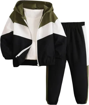 SOLY HUX Toddler Boy's Sweatsuit 2 Piece Fall Outfit Colorblock Zip Up Hoodies Jogger Sweatpants Set