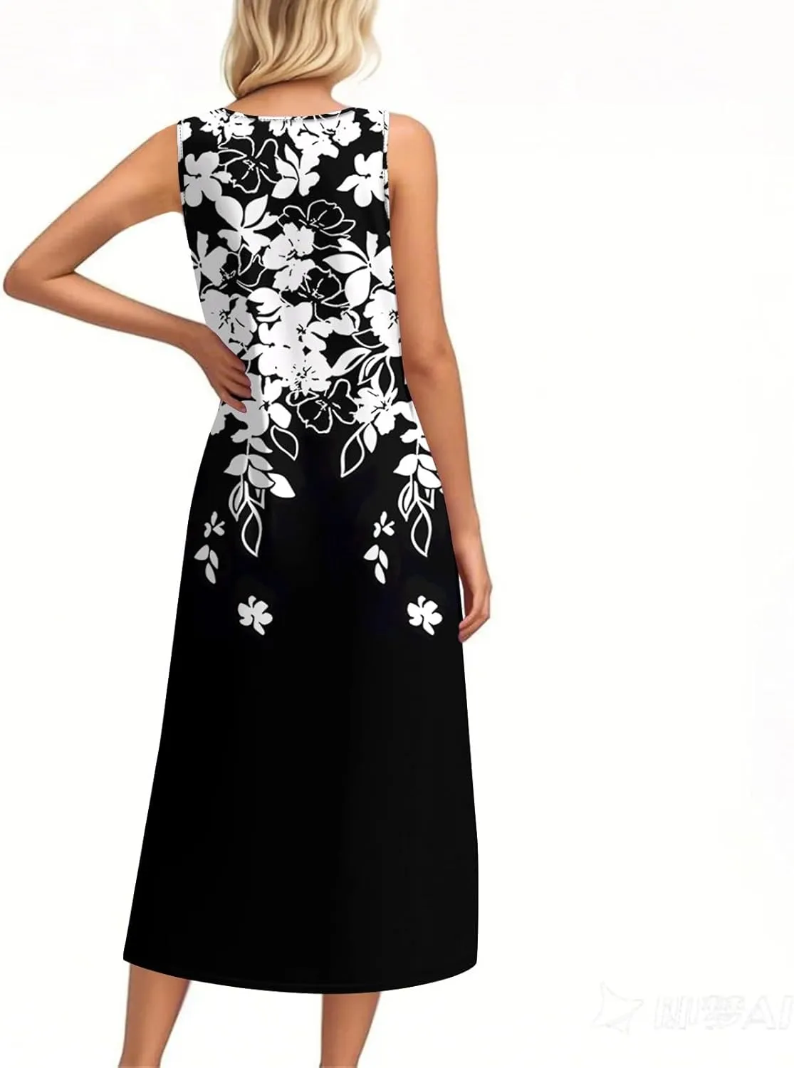 Summer Dresses for Women 2025 Beach Vacation Spring Clothes Sleeveless Crewneck Buttons Printed Maxi Dresses