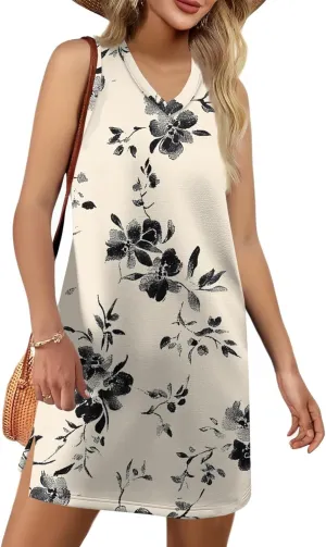 Summer Dresses for Women 2025 Beach Vacation Spring Clothes Sleeveless V Neck Floral Printed Sundresses