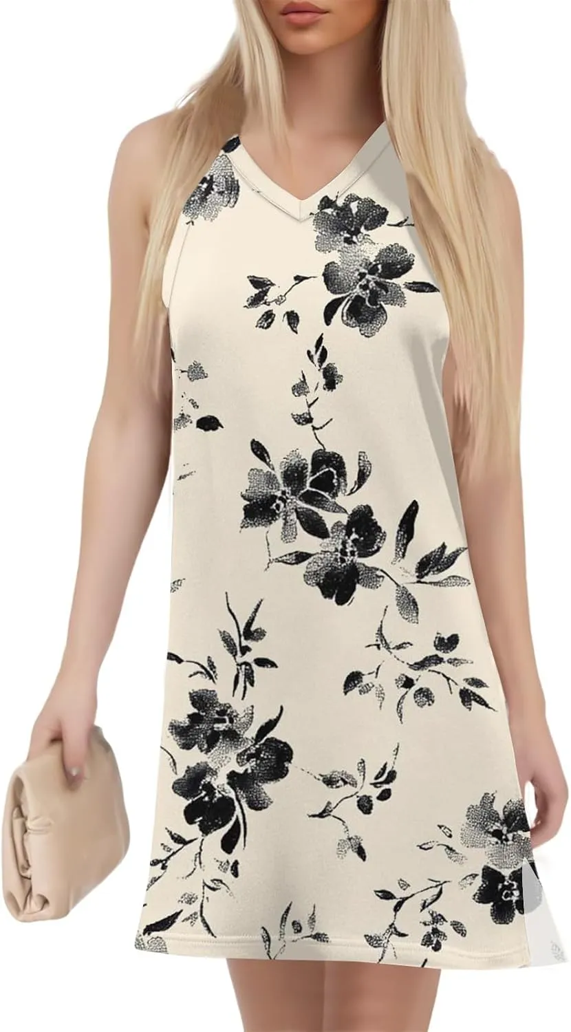 Summer Dresses for Women 2025 Beach Vacation Spring Clothes Sleeveless V Neck Floral Printed Sundresses