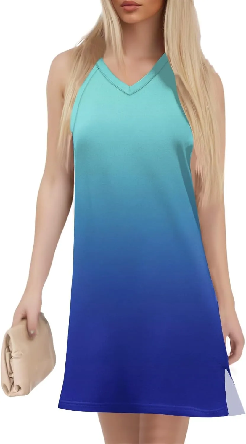 Summer Dresses for Women 2025 Beach Vacation Spring Clothes Sleeveless V Neck Printed Mini Sun Dress