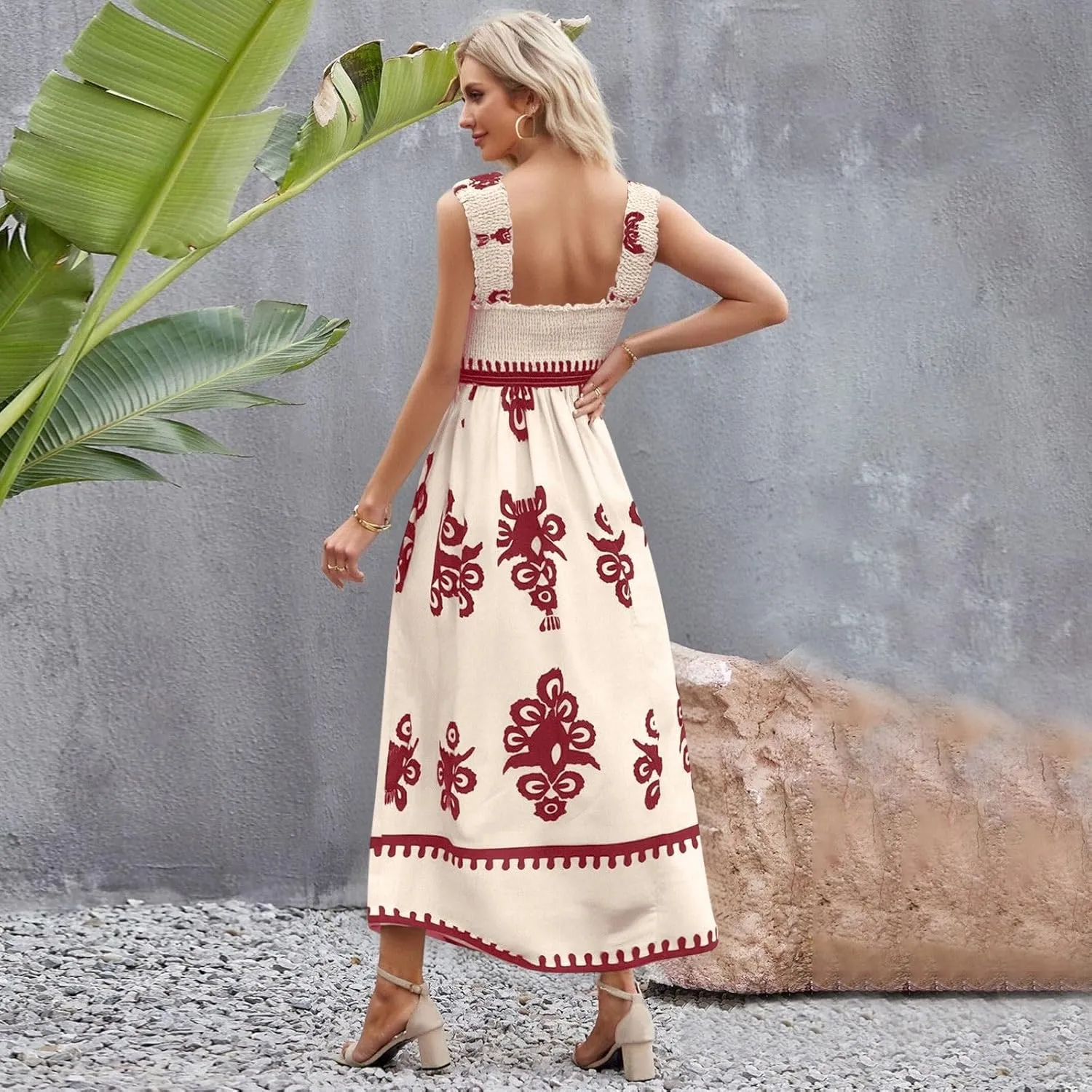 Summer Dresses for Women 2025 Floral Printed Sundress Spaghetti Strap Flowy Beach Vacation Boho Maxi Dresses