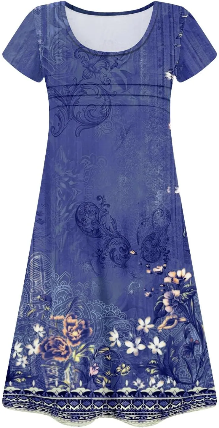 Summer Dresses for Women 2025 Trendy Printed Short Sleeve Spring Mini Dress Crewneck Casual Beach Vacation Dresses