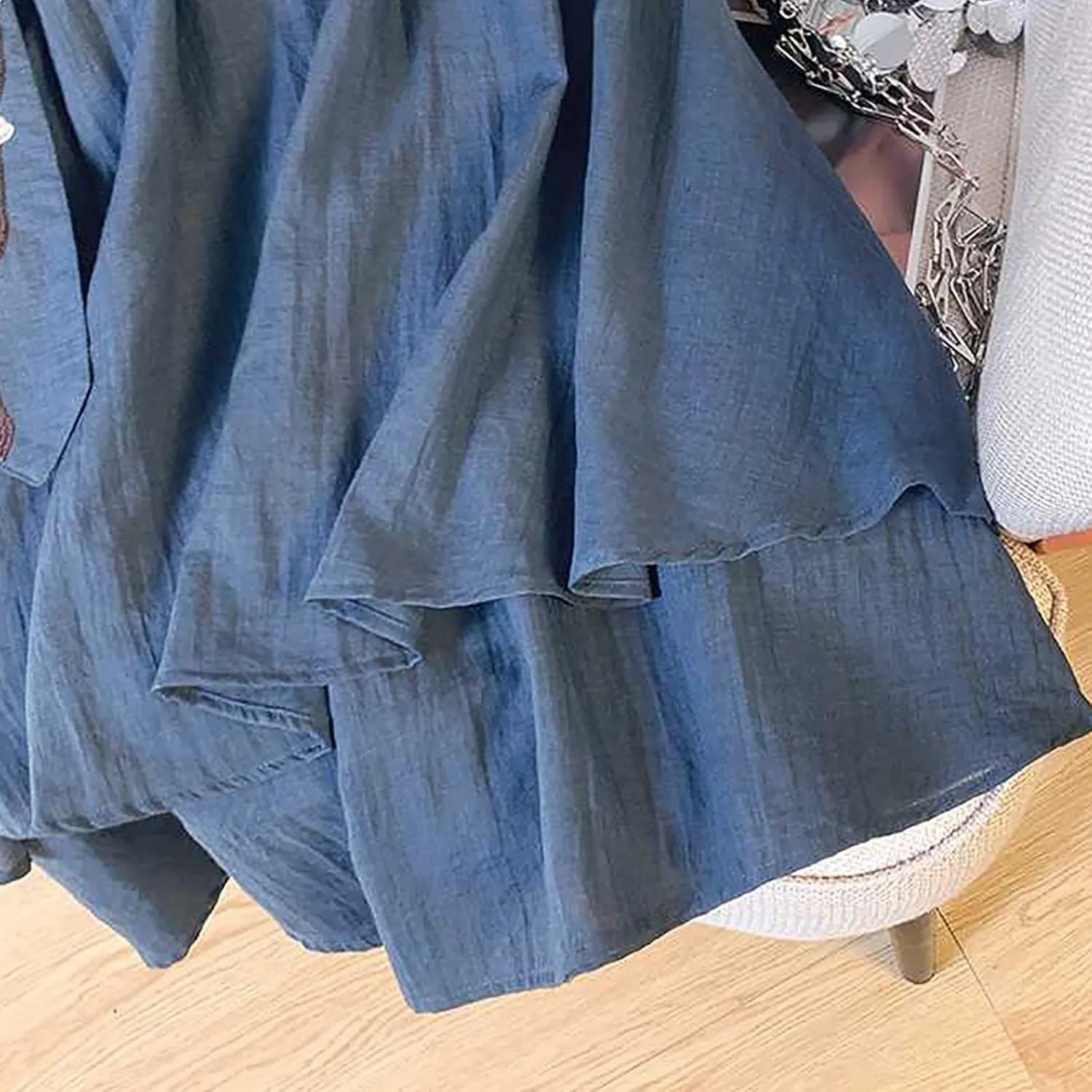 Summer Skirts for Women Causal Elastic Waist Embroidered Asymmetric Hem Maxi Skirt Cotton Linen Ruffle Beach Skirts