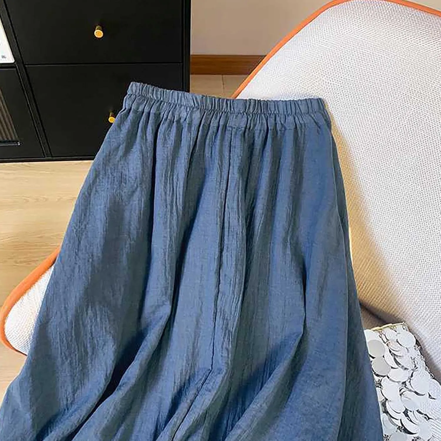 Summer Skirts for Women Causal Elastic Waist Embroidered Asymmetric Hem Maxi Skirt Cotton Linen Ruffle Beach Skirts