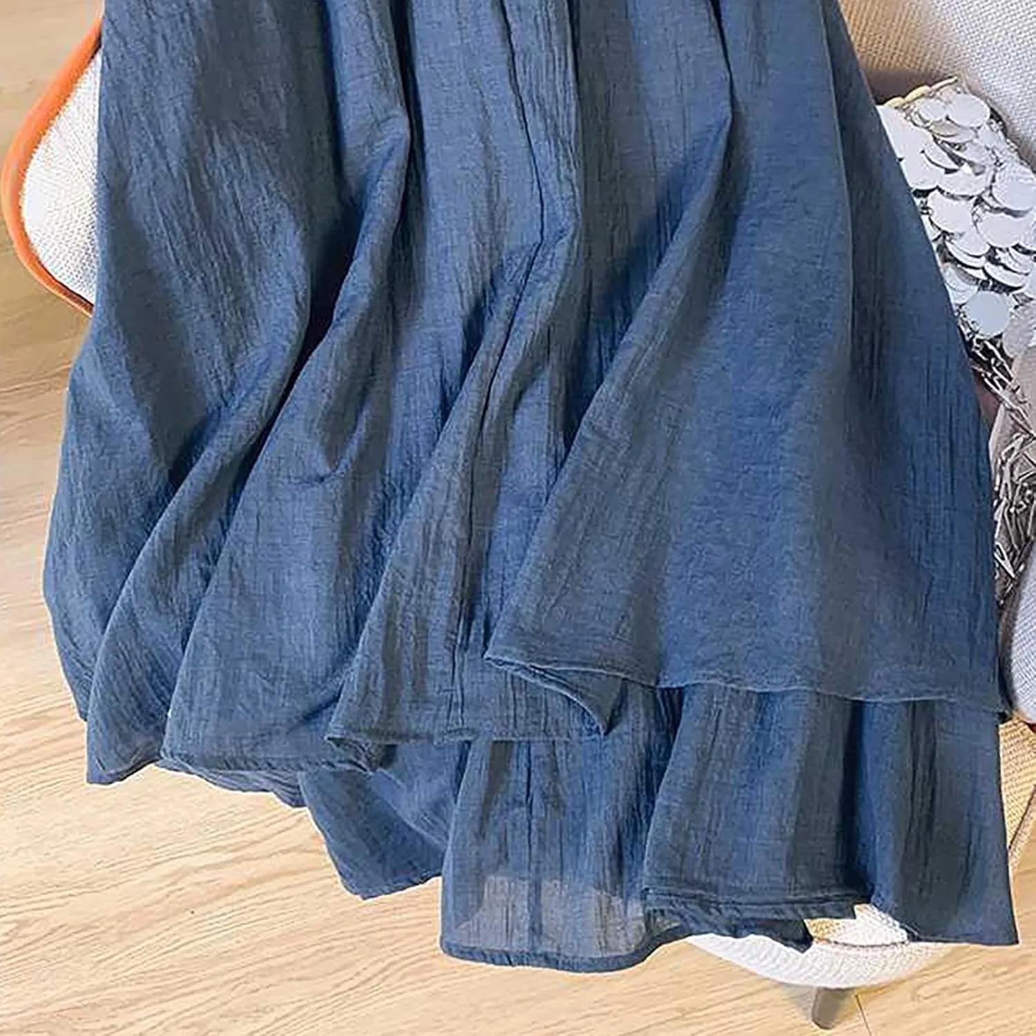 Summer Skirts for Women Causal Elastic Waist Embroidered Asymmetric Hem Maxi Skirt Cotton Linen Ruffle Beach Skirts