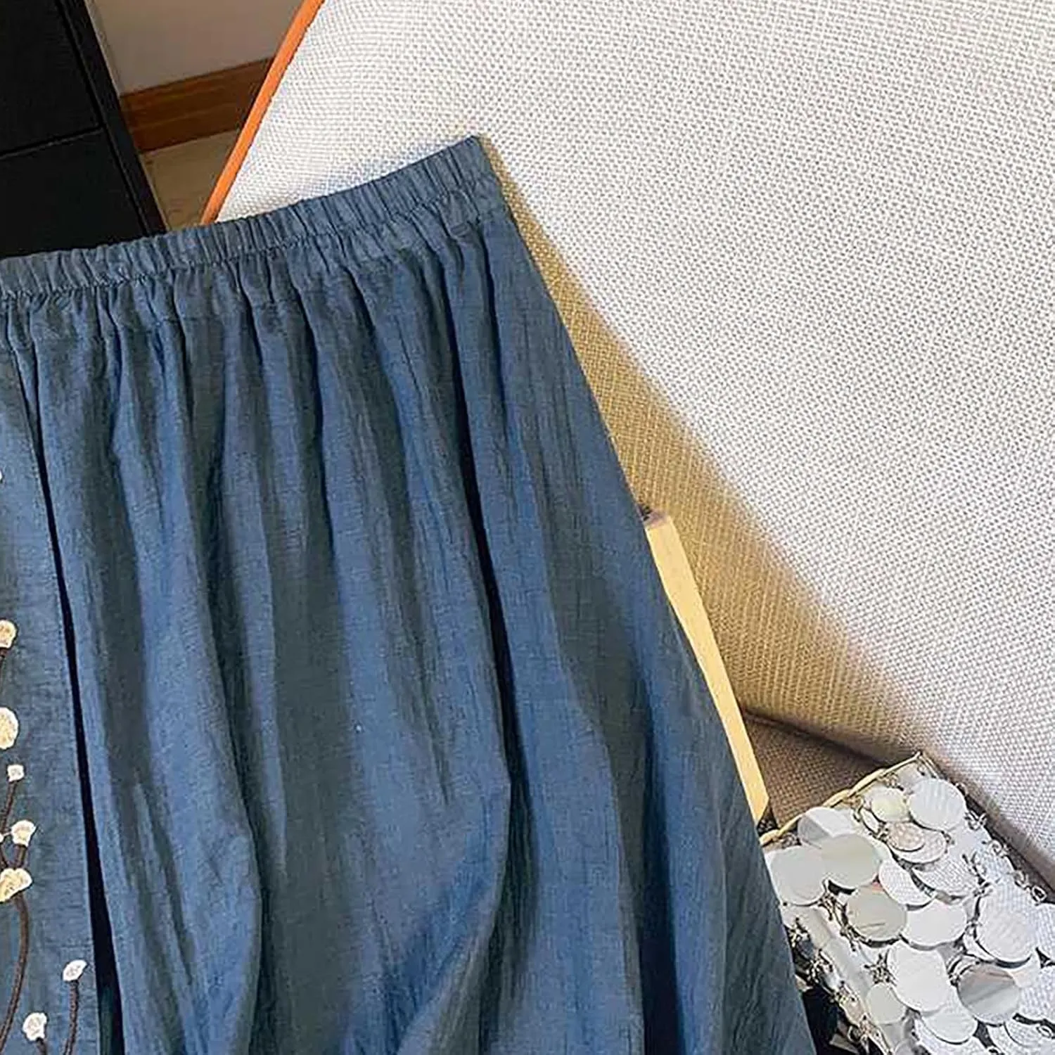 Summer Skirts for Women Causal Elastic Waist Embroidered Asymmetric Hem Maxi Skirt Cotton Linen Ruffle Beach Skirts