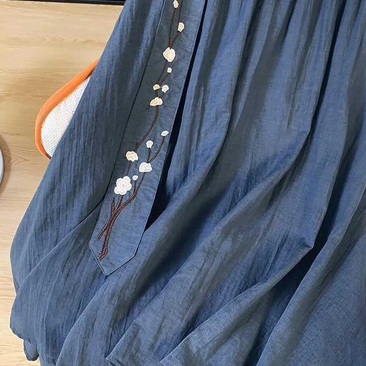 Summer Skirts for Women Causal Elastic Waist Embroidered Asymmetric Hem Maxi Skirt Cotton Linen Ruffle Beach Skirts