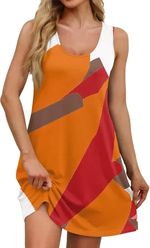 Sundresses for Women 2025 Casual Sleeveless Floral Printed Dress Loose Fit Dresses with Pockets
