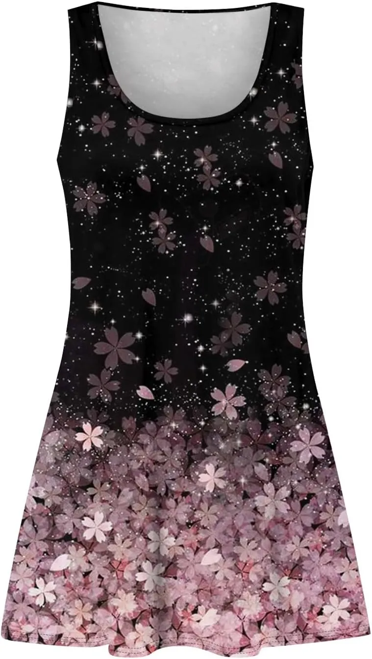 Sundresses for Women 2025 Casual Sleeveless Floral Printed Dress Loose Fit Dresses with Pockets