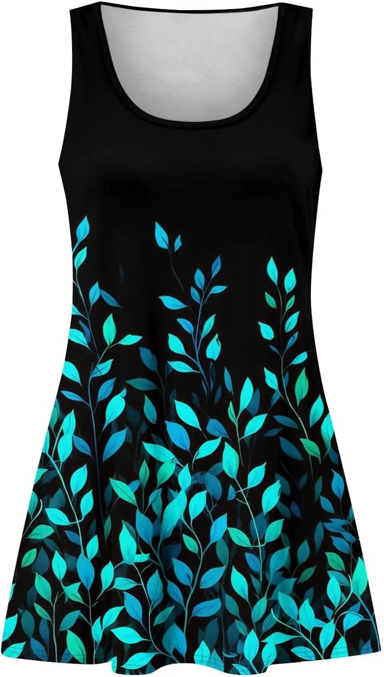 Sundresses for Women 2025 Casual Sleeveless Floral Printed Dress Loose Fit Dresses with Pockets