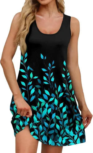 Sundresses for Women 2025 Casual Sleeveless Floral Printed Dress Loose Fit Dresses with Pockets