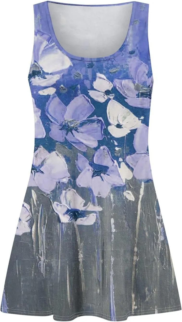 Sundresses for Women 2025 Casual Sleeveless Floral Printed Dress Loose Fit Dresses with Pockets