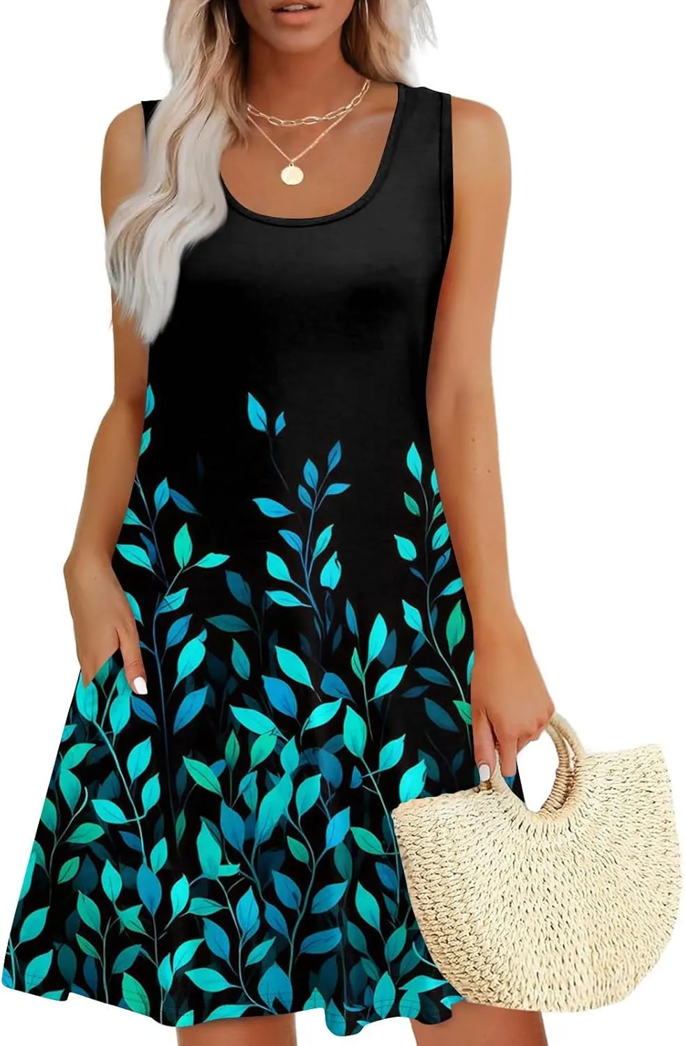 Sundresses for Women 2025 Casual Sleeveless Floral Printed Dress Loose Fit Dresses with Pockets