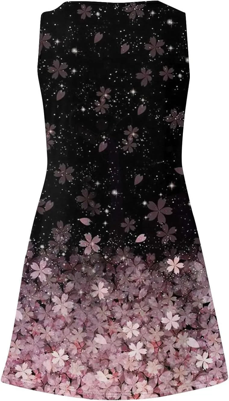 Sundresses for Women 2025 Casual Sleeveless Floral Printed Dress Loose Fit Dresses with Pockets
